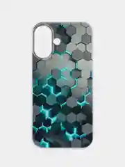 Бирюзовый силиконовый чехол на Apple iPhone 16 / Айфон 16 прозрачный, с принтом, защита камеры