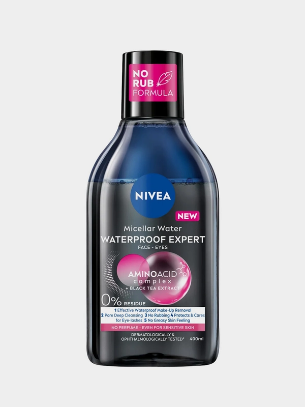 Мицеллярная вода NIVEA WATERPROOF EXPERT, для стойкого макияжа, для лица и глаз, 400 мл