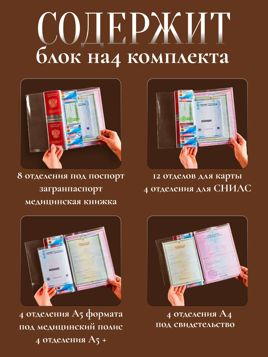 Прозрачный папка для документов на 4 комплекта, органайзер с файлами для хранения