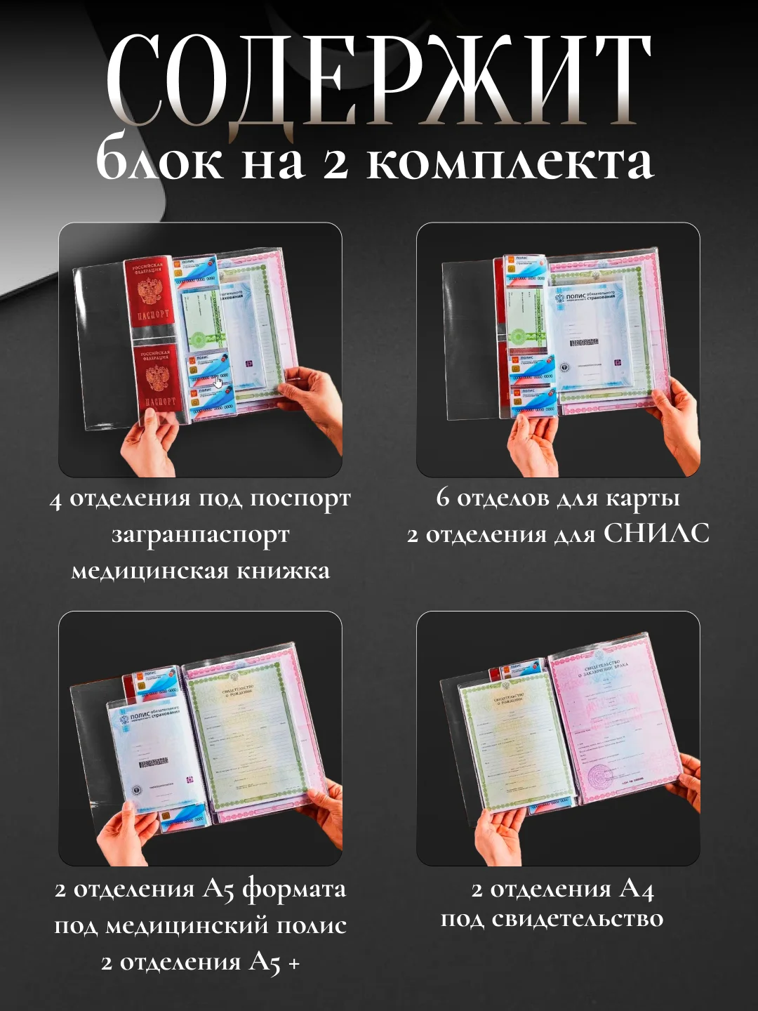 Прозрачный папка для документов на 2 комплекта, органайзер с файлами для хранения