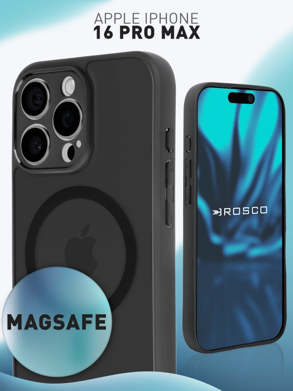 Чехол MagSafe для iPhone 16 Pro Max, пластиковый с силиконом ROSCO противоударный, магнит