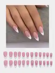 Серый накладные ногти с дизайном френч, 24 штуки