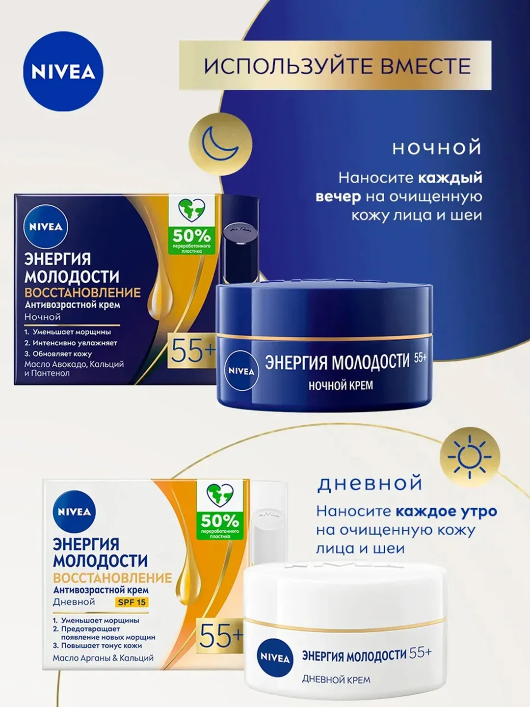 Антивозрастной дневной крем для лица NIVEA "Энергия Молодости", против морщин, SPF15, 50мл