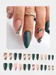 Зеленый накладные ногти с дизайном, 24 штуки + клей