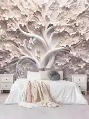 Бежевый фотообои 3D на стену флизелиновые "Цветочное дерево" 283*300 см, обои моющиеся