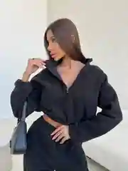 Черный теплый женский костюм из плюша. утепленный комплект кофта-толстовка и штаны-джоггеры