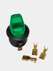 Желтый выключатель клавишный 12В круглый ОБЪЕМНЫЙ, подсветка, 16А, (3с) желт/зелен/красн/синий