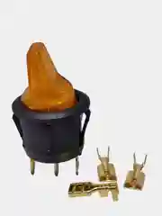 Желтый выключатель клавишный 12В круглый ОБЪЕМНЫЙ, подсветка, 16А, (3с) желт/зелен/красн/синий