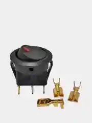 Красный выключатель клавишный 12В круглый, черный с подсветкой, 16А, (3с) желт/зелен/красн/синий