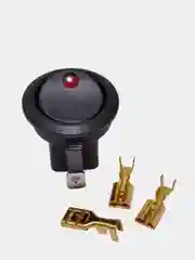 Красный выключатель клавишный 12В круглый, черный с подсветкой, 16А, (3с) желт/зелен/красн/синий