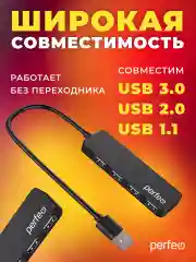 Разветвитель хаб USB-HUB Perfeo 4 Port, (PF-H042) чёрный