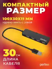 Разветвитель хаб USB-HUB Perfeo 4 Port, (PF-H042) чёрный