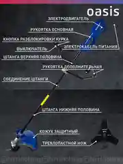 Синий триммер электрический садовый для травы мотокоса "Oasis" TE-150 Pro