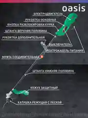 Зеленый триммер электрический садовый для травы мотокоса "Oasis" TE-100 Eco