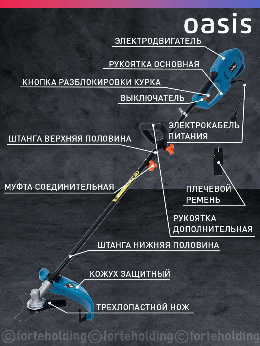 Голубой триммер электрический садовый для травы мотокоса "Oasis" TE-100