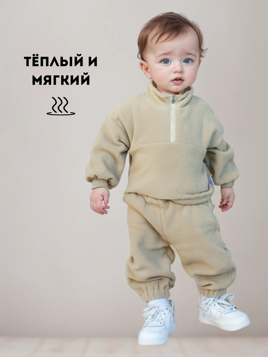 Бежевый костюм детский, спортивный, флисовый