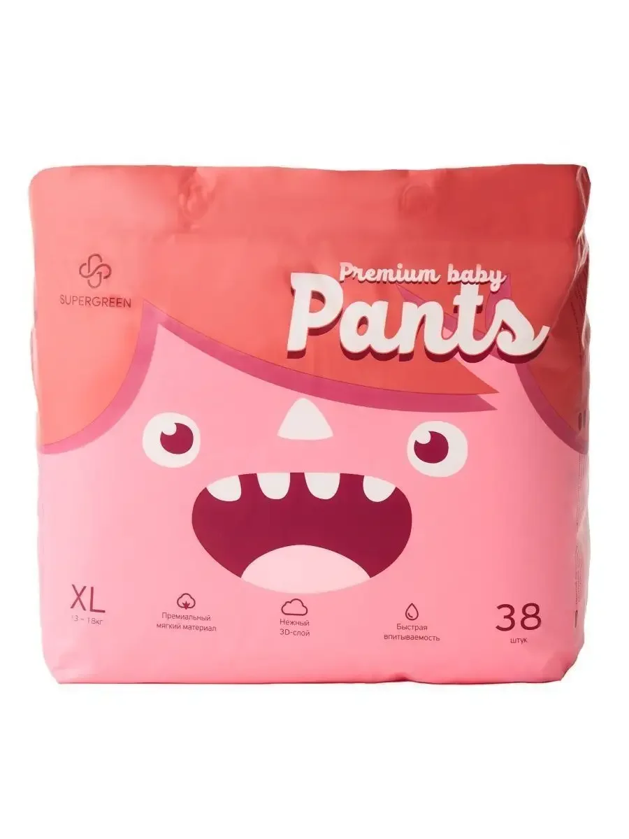 Подгузники трусики детские Супергрин Premium baby Pants, размер XL 13-18 кг, 38 штук