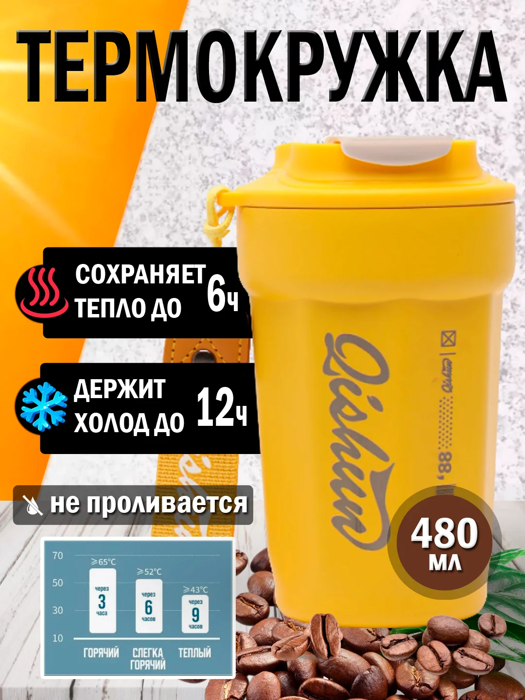 Желтый термокружка для кофе и чая, автомобильная