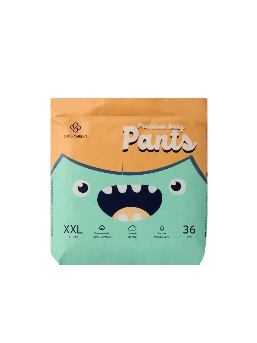Подгузники-трусики детские Супергрин Premium baby Pants, размер XXL 16-20 кг, 36 штук
