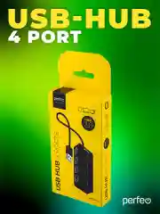 Черный разветвитель хаб USB-HUB Perfeo 4 Port, (PF-H044)