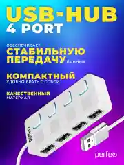 Белый разветвитель хаб USB-HUB Perfeo 4 Port, (PF-H044)
