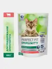 Сухой корм Perfect Fit Immunity для иммунитета кошек, говядина, семяна льна, голубика 580г