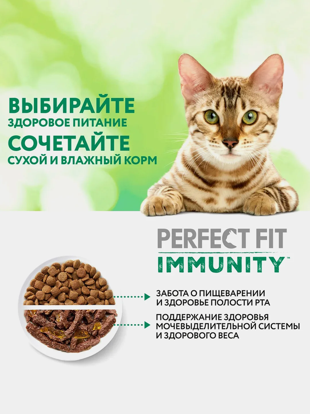 Сухой корм Perfect Fit Immunity для иммунитета кошек, говядина, семяна льна, голубика 580г