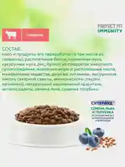 Сухой корм Perfect Fit Immunity для иммунитета кошек, говядина, семяна льна, голубика 580г