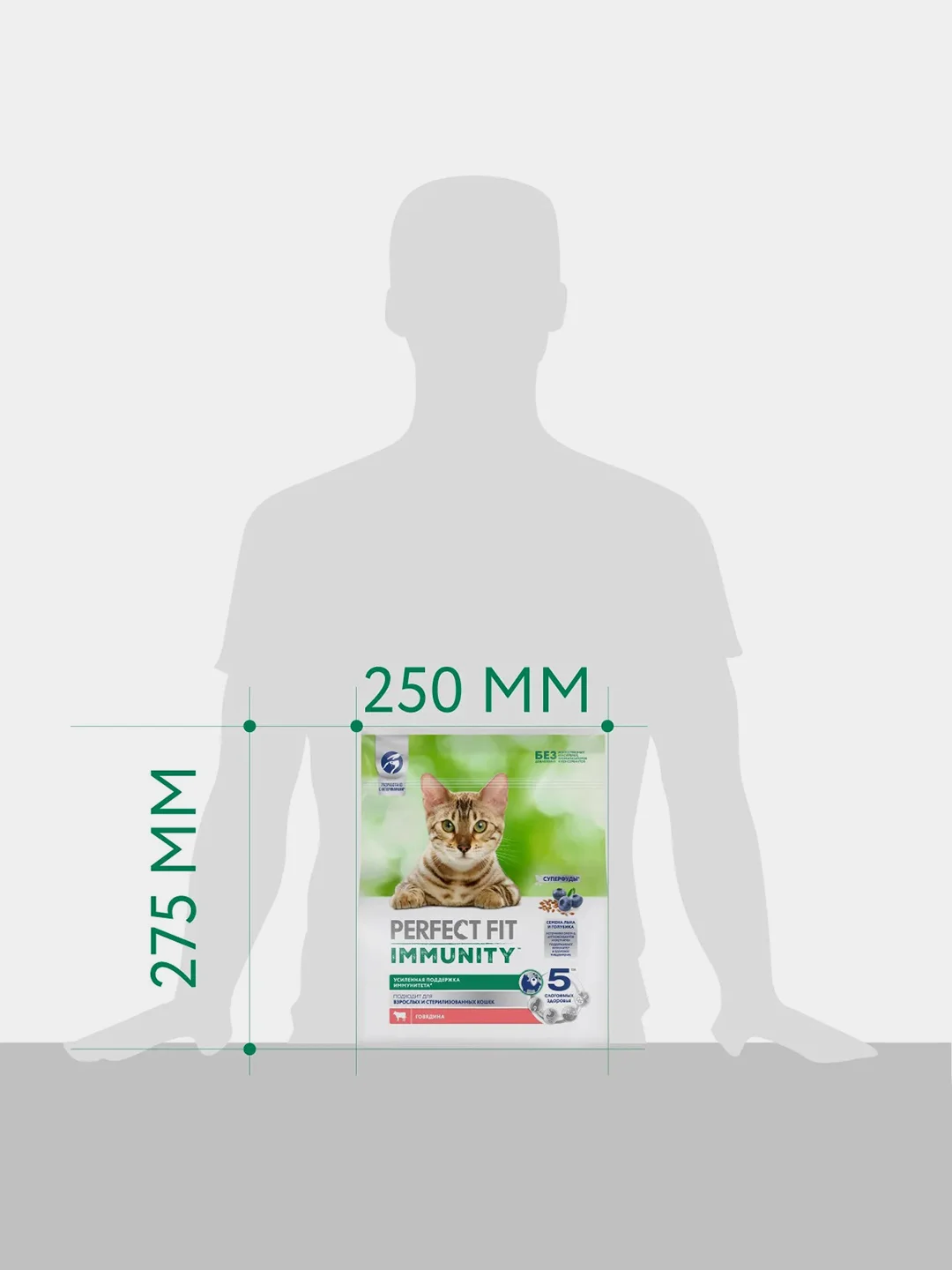 Сухой корм Perfect Fit Immunity для иммунитета кошек говядина, семяна льна, голубика 1.1кг