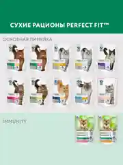 Сухой корм Perfect Fit Immunity для иммунитета кошек, индейка, спирулина и клюква, 580г