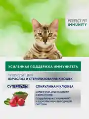 Сухой корм Perfect Fit Immunity для иммунитета кошек, индейка, спирулина и клюква, 580г