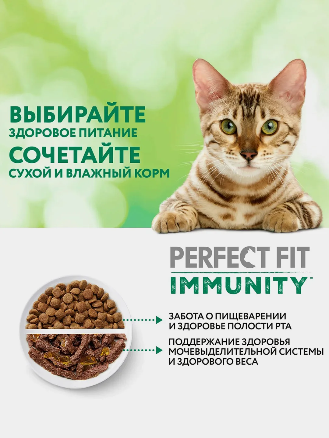 Сухой корм Perfect Fit Immunity для иммунитета кошек, индейка, спирулина и клюква, 580г