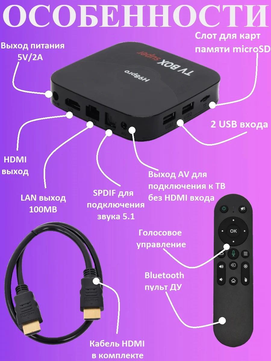 ТВ-приставка Smart tv Android box H98pro, 8K Video, 2/16GB, 4/32GB, 4/64GB, Android 11.1