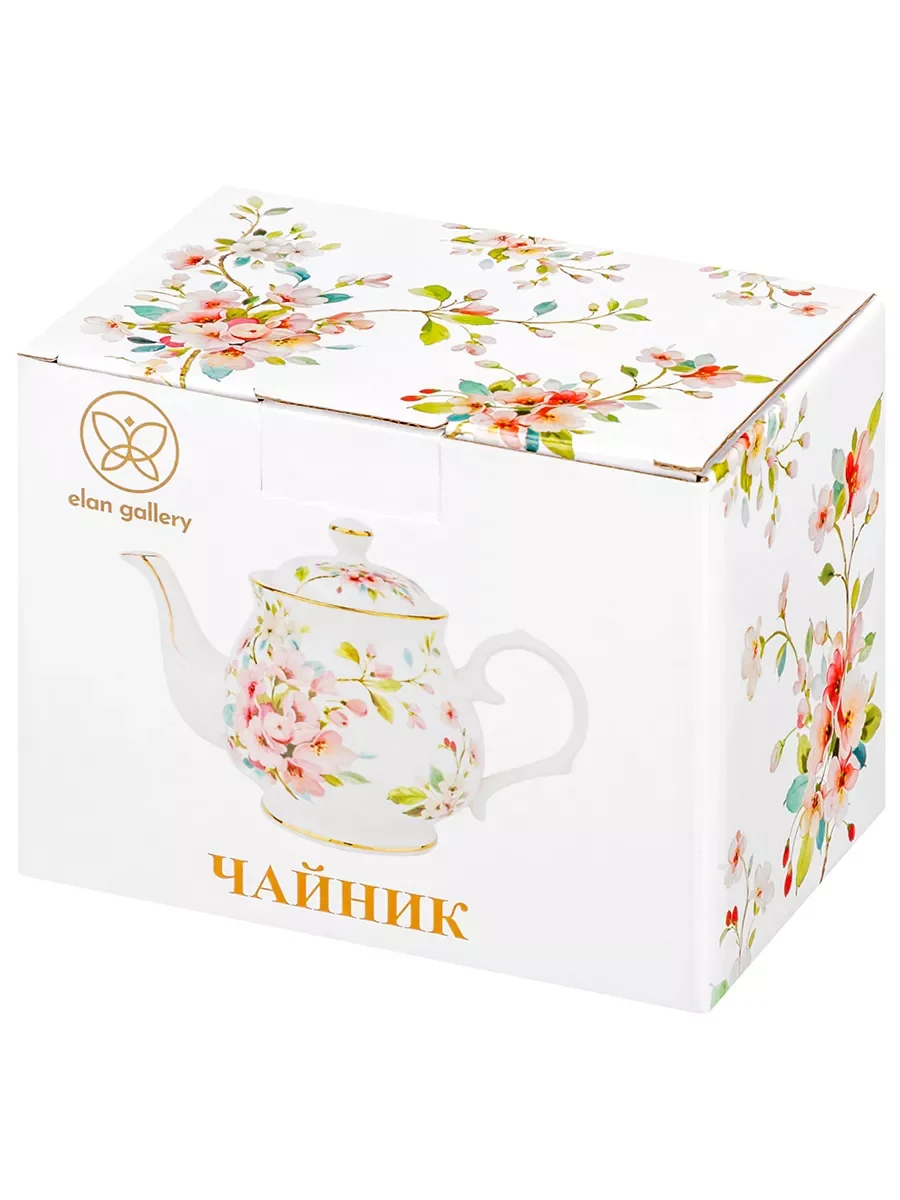 Чайник 380 мл 17х10х12 см Elan Gallery "Яблоневый цвет на белом" NEW BONE CHINA