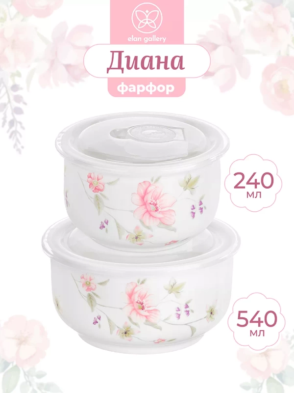 Набор 2-х салатников "Диана" с крышкой, 540 мл и 240 мл
