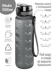 Бутылка для воды 1000 мл Elan Gallery Style Matte с углубл для пальцев серая