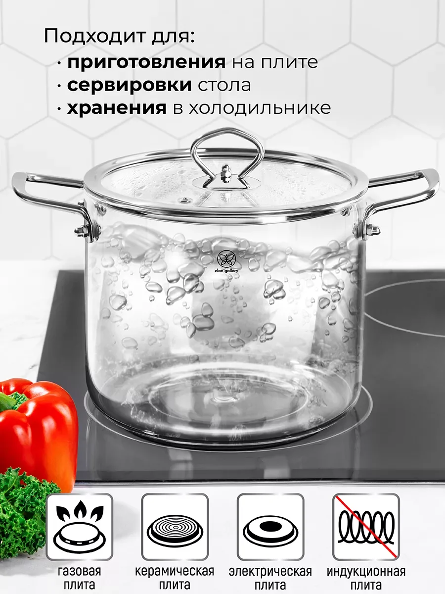 Кастрюля "Crystal glass" с крышкой, 4,5 л