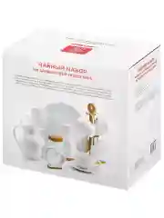 Набор - чайник, сахарница, 6 кружек Elan Gallery Розы, на бамбуковой подставке