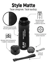 Бутылка для воды 1000 мл Elan Gallery Style Matte с углубл для пальцев черная
