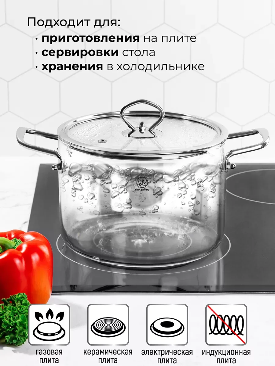 Кастрюля "Crystal glass" с крышкой, 3,5 л