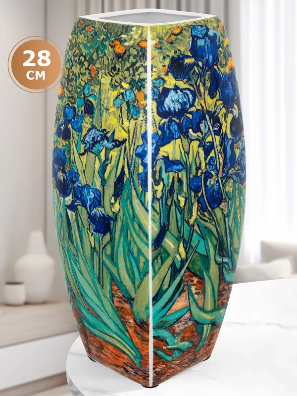 Ваза 3 л 12,5х12,5х28 см Elan Gallery Ирисы, квадратная