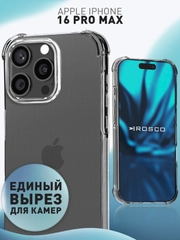 Чехол для iPhone 16 Pro Max противоударный силиконовый ROSCO прозрачный, усиленные углы