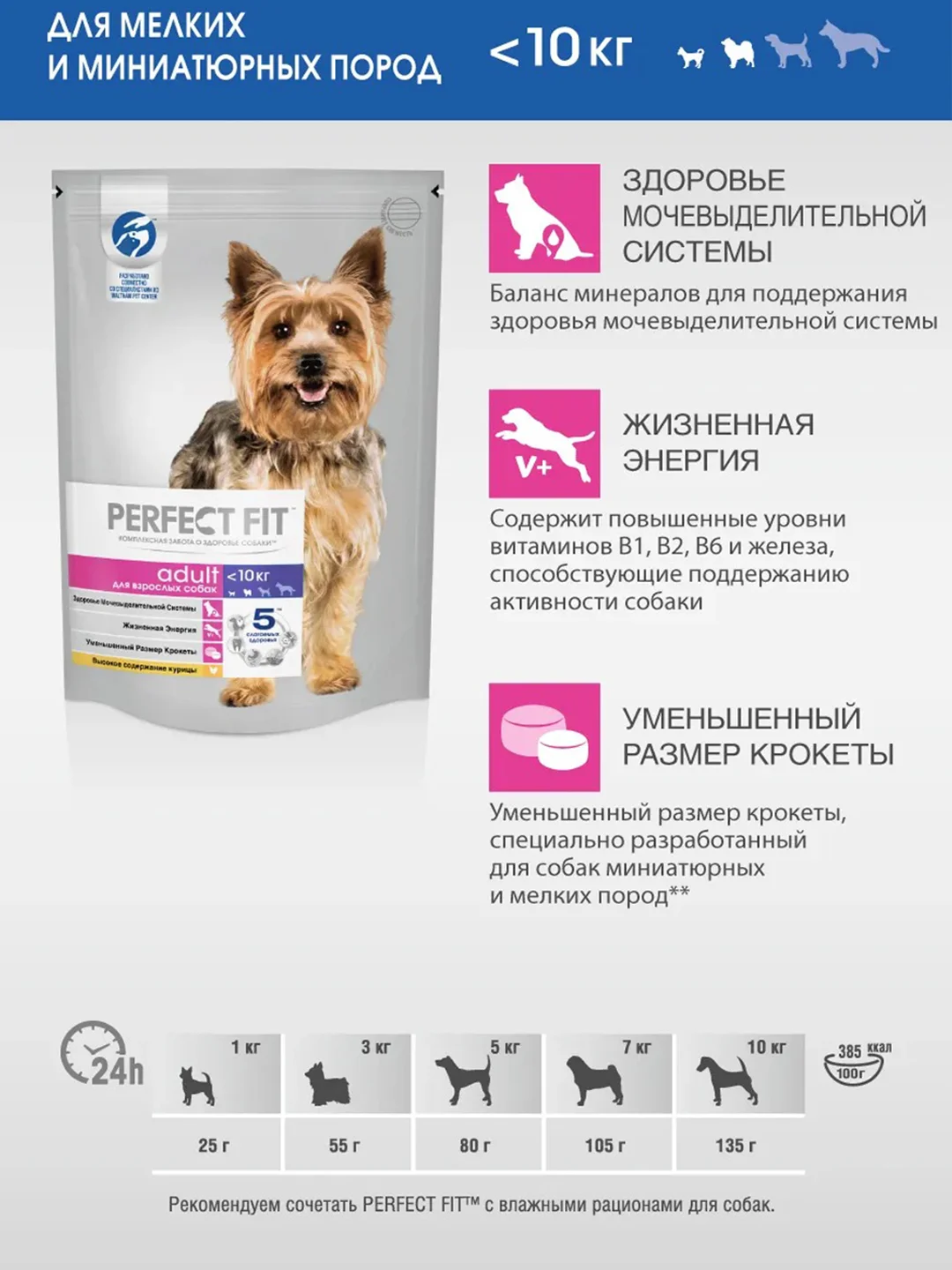 Сухой корм PERFECT FIT™ для собак мелких и миниатюрных пород старше года, с курицей, 6кг