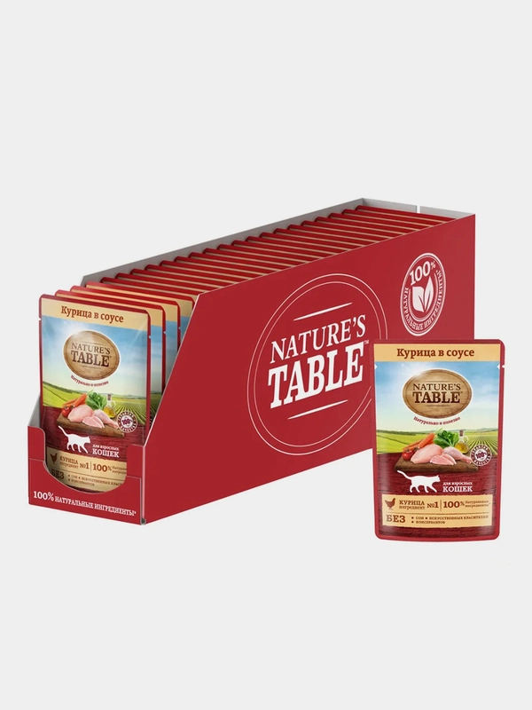 Влажный корм для кошек Natures Table, курица в соусе, 28 штук по 85 г