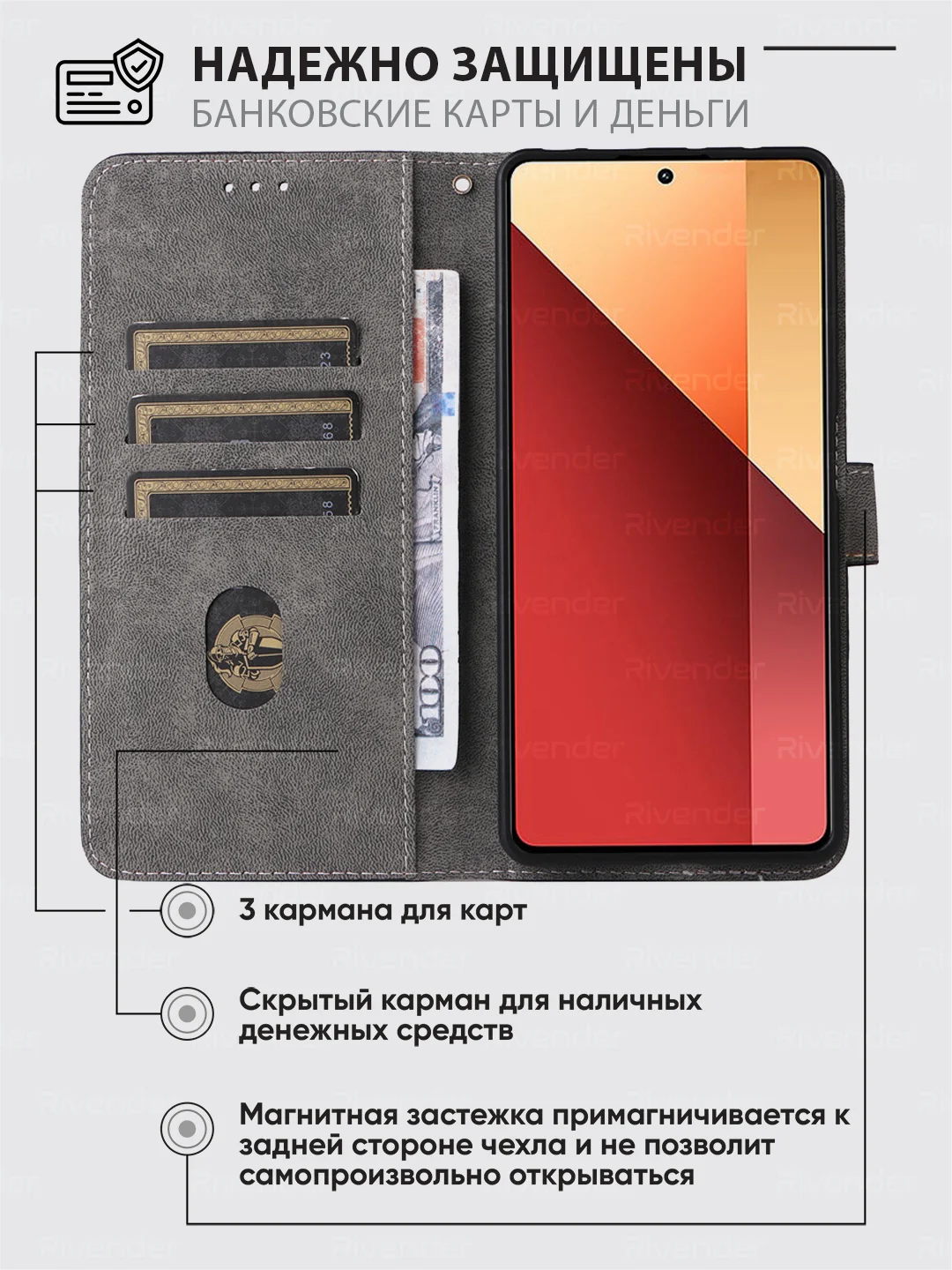 Чехол-книжка Xiaomi Redmi Note 13 Pro 4G / Poco M6 Pro 4G с магнитной застежкой