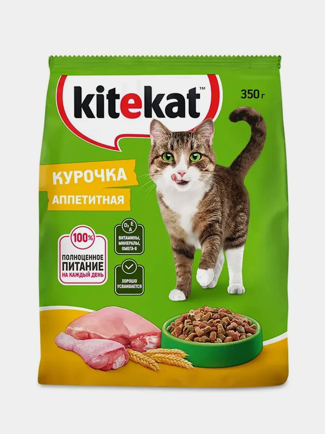 Сухой полнорационный корм KITEKAT™ для взрослых кошек «Курочка Аппетитная», 350г