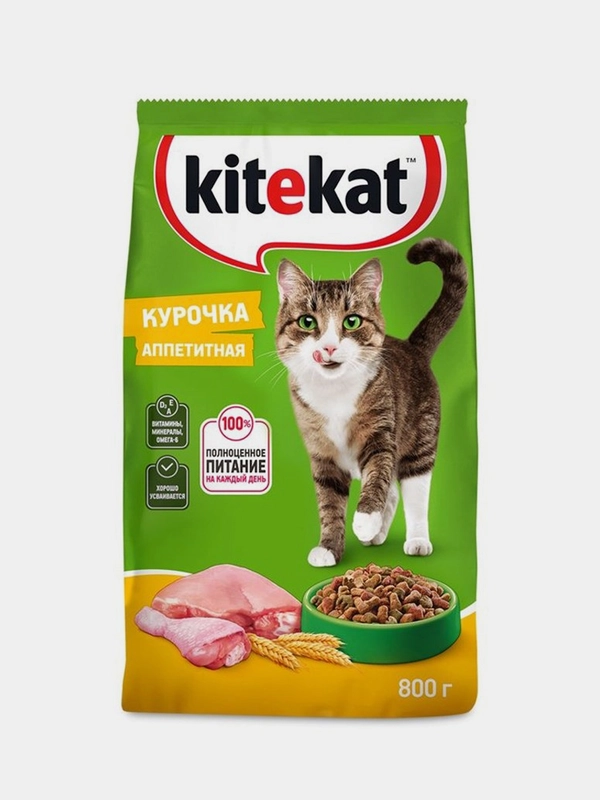 Сухой полнорационный корм KITEKAT™ для взрослых кошек «Курочка Аппетитная», 800г