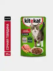 Влажный корм KITEKAT™ для кошек со вкусом говядины в желе «Сочная говядина», 28 шт по 85г