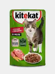 Влажный корм KITEKAT™ для кошек со вкусом говядины в желе «Сочная говядина», 28 шт по 85г