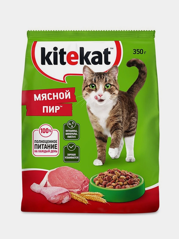 Сухой полнорационный корм KITEKAT™ для взрослых кошек «Мясной Пир», 350г